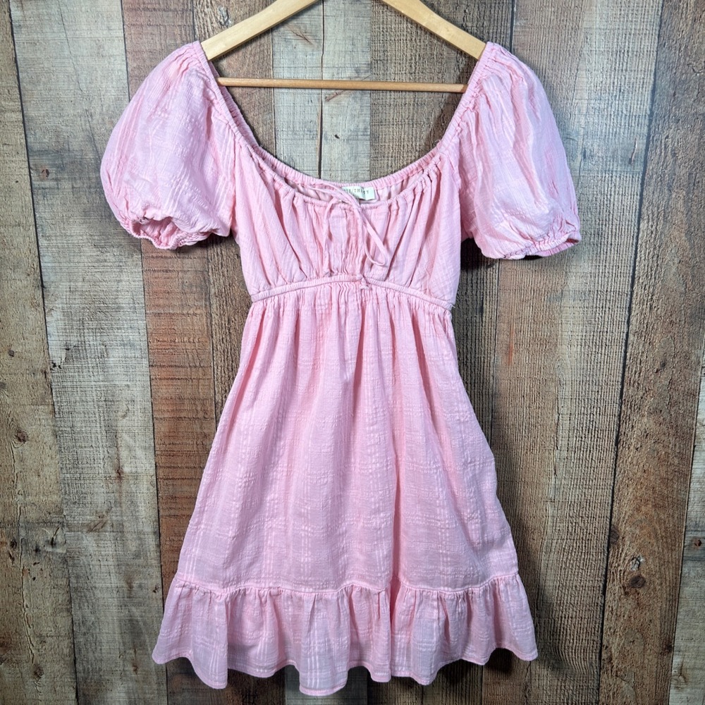 Thirty/Thirty Pink Puff Sleeve Cottagecore Mini Dress Peasant Milkmaid Small